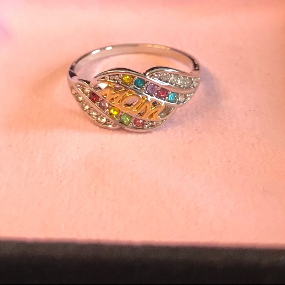 Mom Multicolor Crystal Ring - Silver and Gold Tone